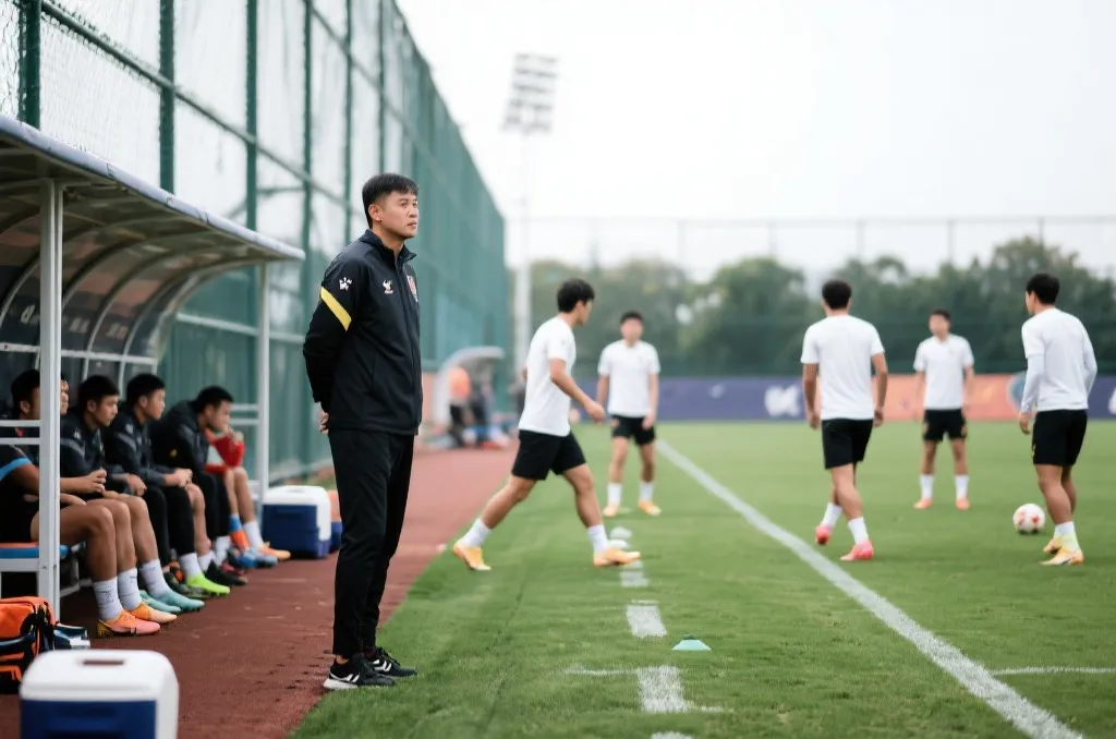 教练、球员和战术板共同构成世界杯备战场景